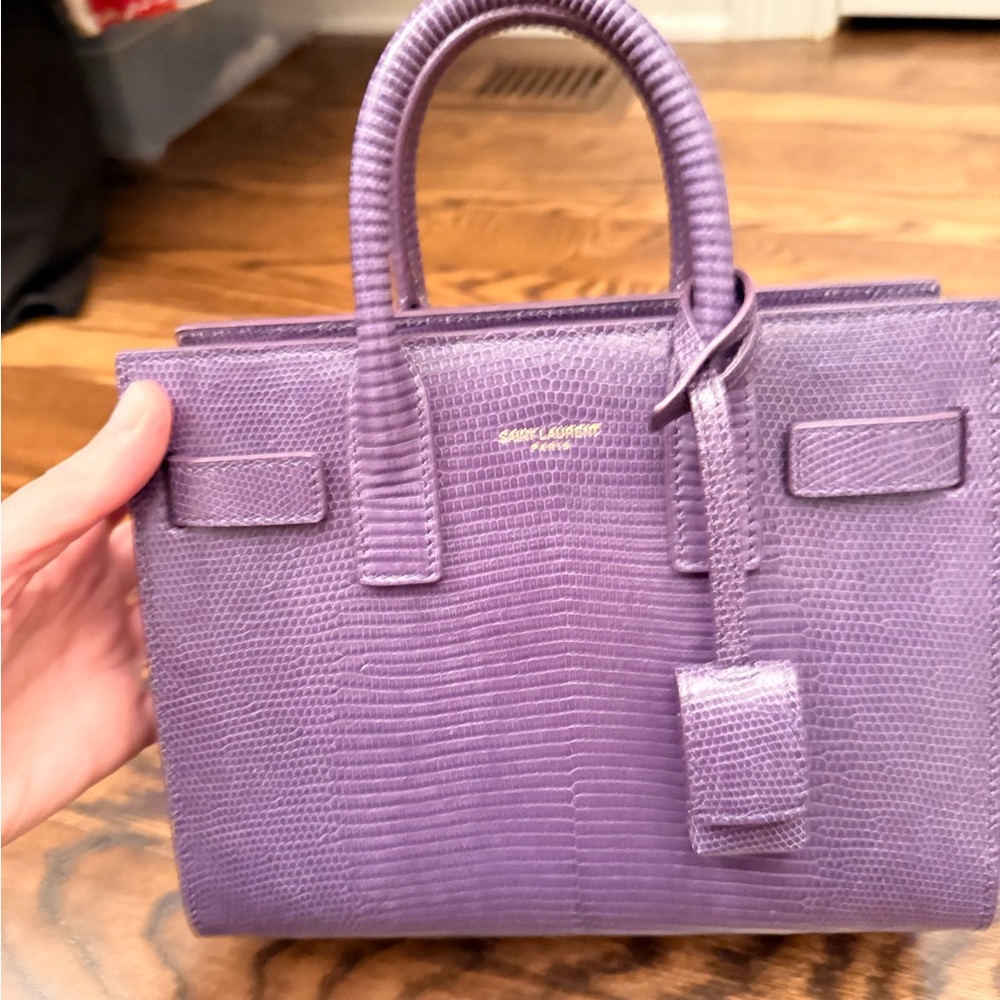Saint Laurent Lilac Lizard-Embossed Top-Handle Satchel